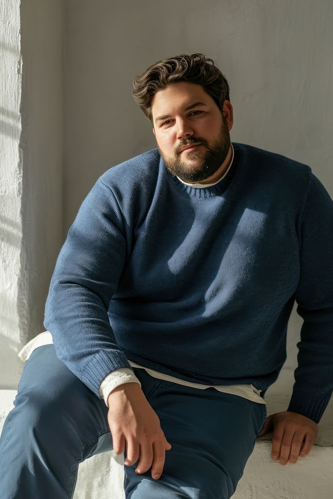 Blue trousers and sweater adult man contemplation. AI generated Image by rawpixel.