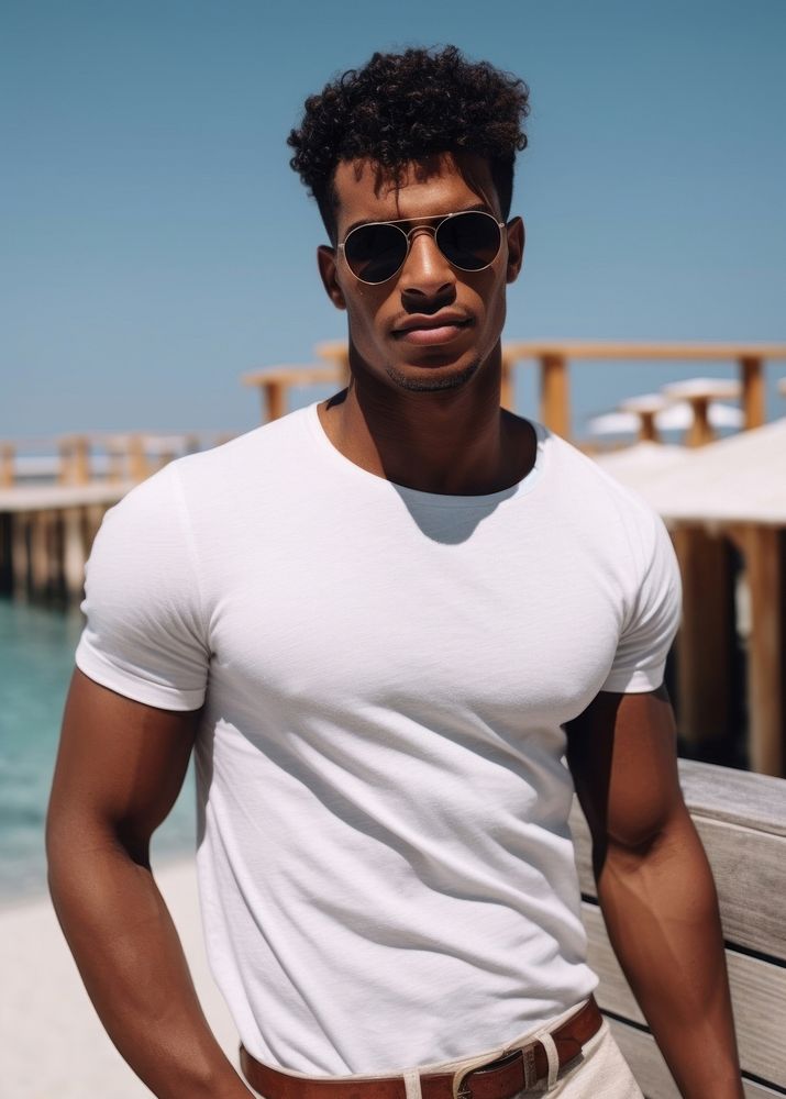 Black man sunglasses t-shirt summer. AI generated Image by rawpixel.