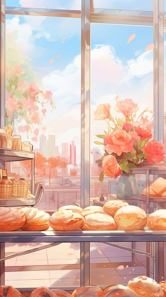 Aesthetic bakery wallpaper bread plant food. AI generated Image by rawpixel.