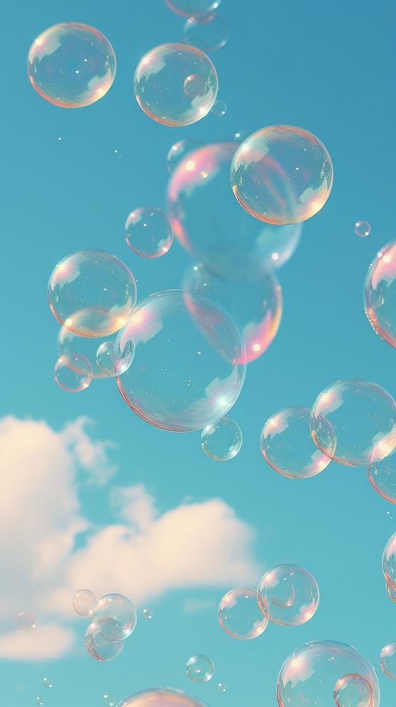 Aesthetic bubbles wallpaper backgrounds blue sky. AI generated Image by rawpixel.