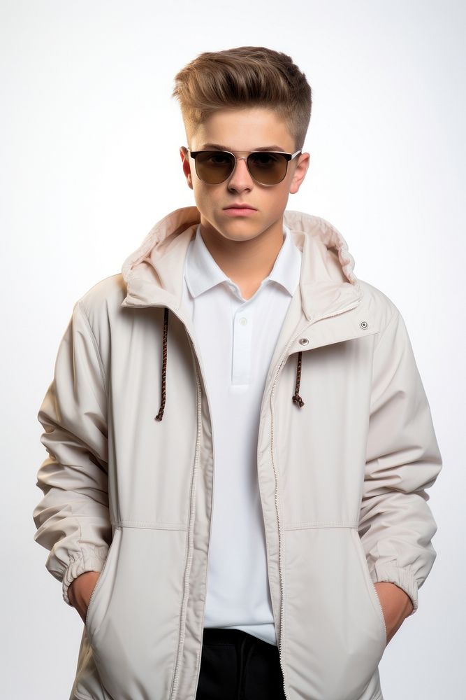 A man in the outfit is wearing a jacket with sunglasses sweatshirt overcoat fashion. AI generated Image by rawpixel.
