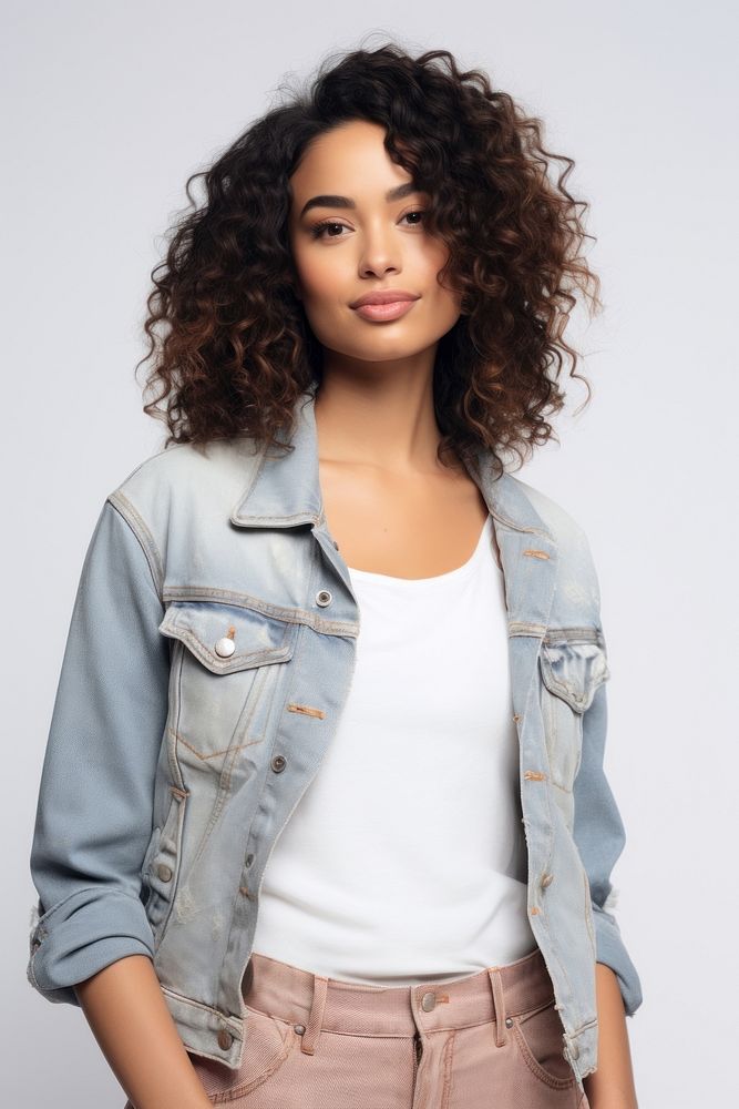 Woman in the outfit is wearing a jean jacket fashion jeans adult. AI generated Image by rawpixel.