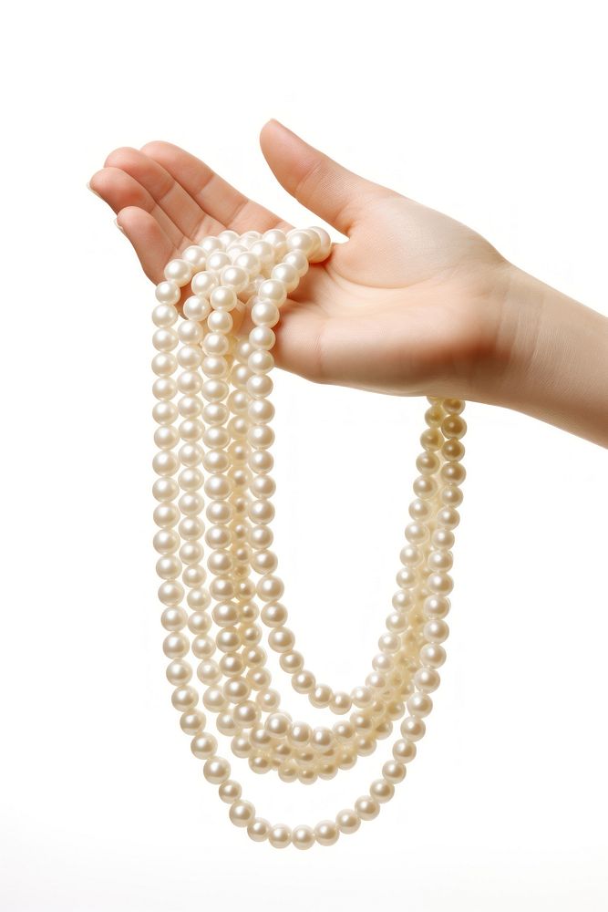 Hand holding pearl necklace jewelry white bead. AI generated Image by rawpixel.