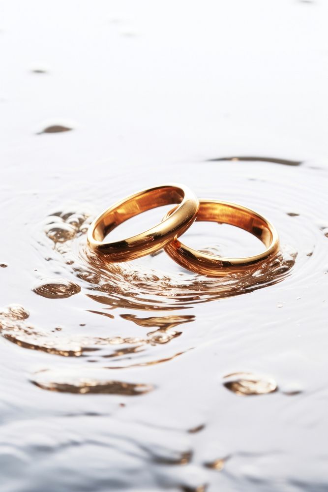 Two Golden Wedding Rings Sinking in Water ring jewelry wedding. AI generated Image by rawpixel.