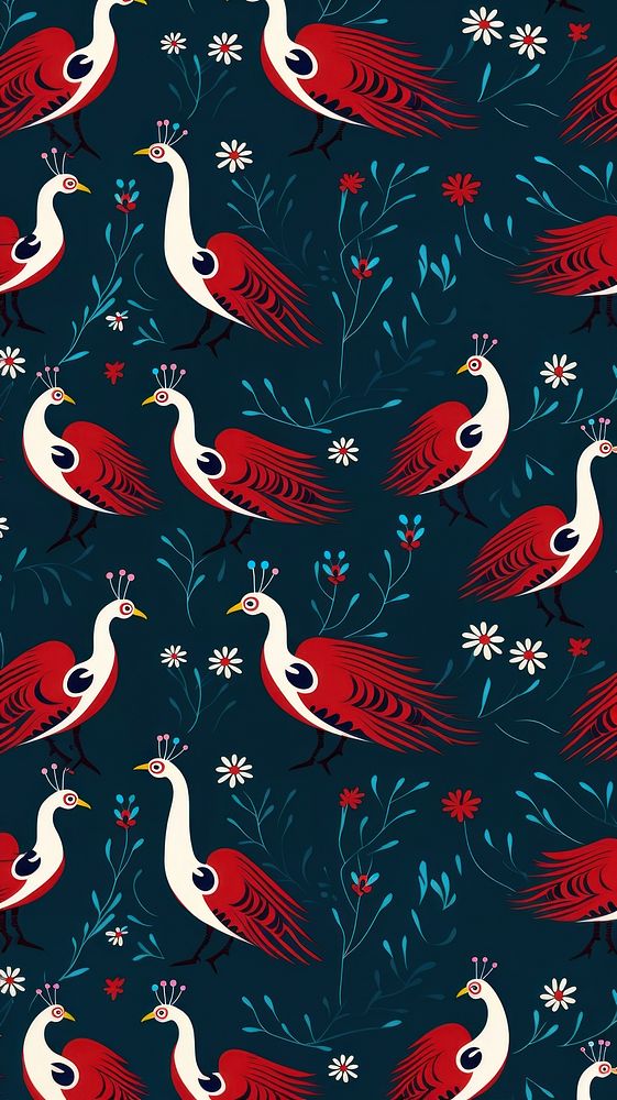 Peacock red background pattern backgrounds bird. AI generated Image by rawpixel.