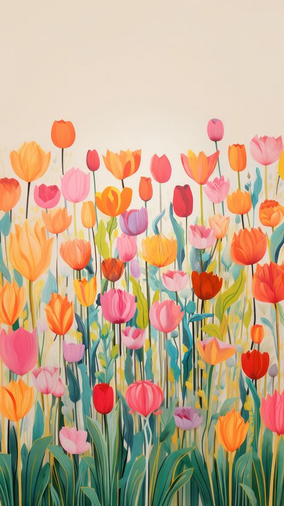 Tulip garden flower painting plant. AI generated Image by rawpixel.