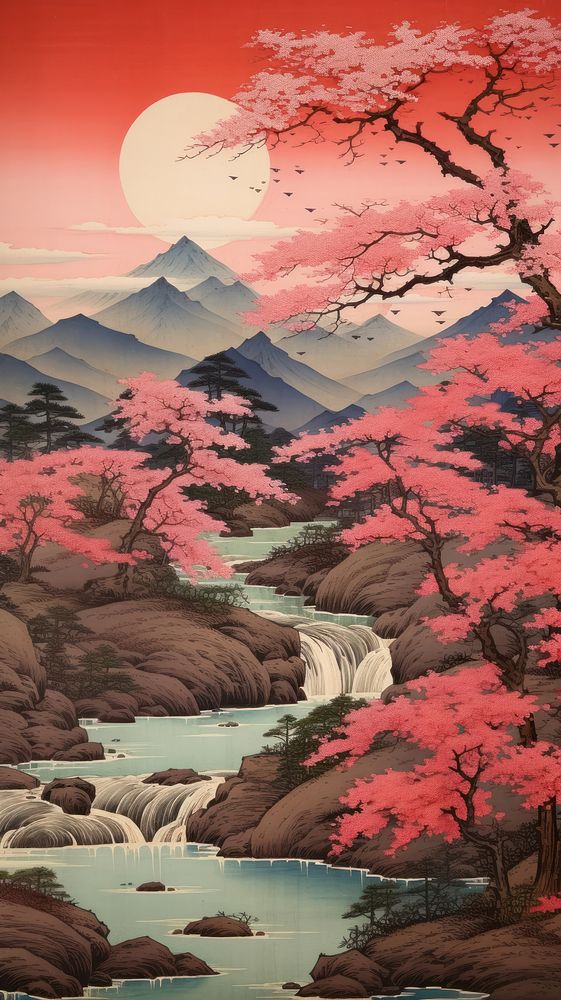 Japanese landscape outdoors painting nature. AI generated Image by rawpixel.