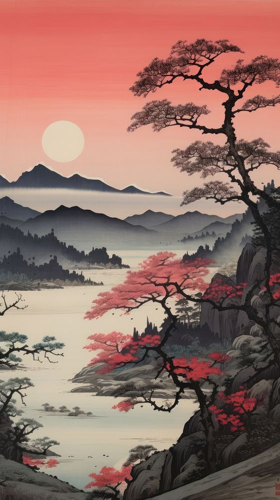 Japanese landscape outdoors painting nature. AI generated Image by rawpixel.