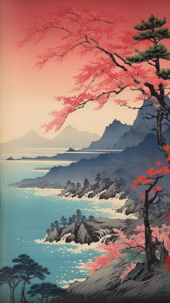 Japanese scenery landscape outdoors painting. AI generated Image by rawpixel.