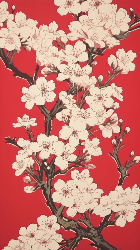 Sakura flowers wallpaper blossom pattern. AI generated Image by rawpixel.
