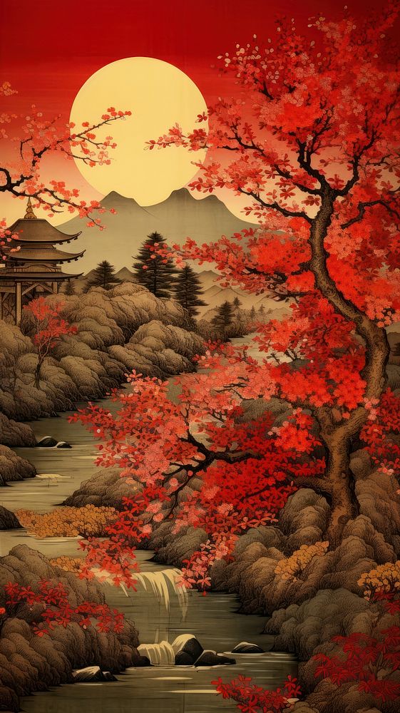 Japanese woodblock print landscape outdoors painting. AI generated Image by rawpixel.