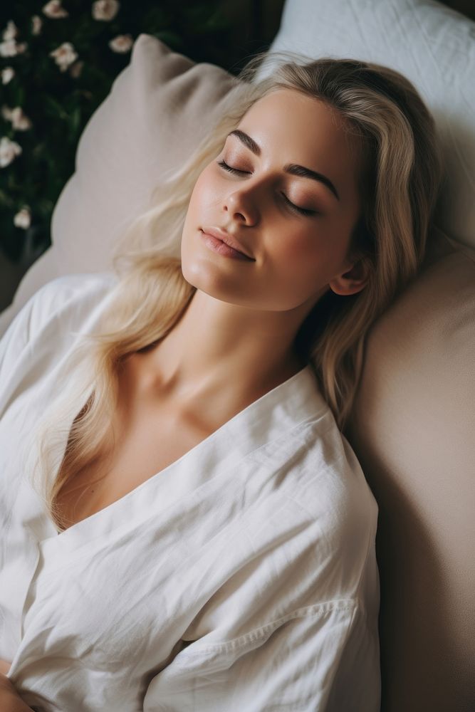 Neck massage in aroma spa wellness sleeping portrait blonde. AI generated Image by rawpixel.