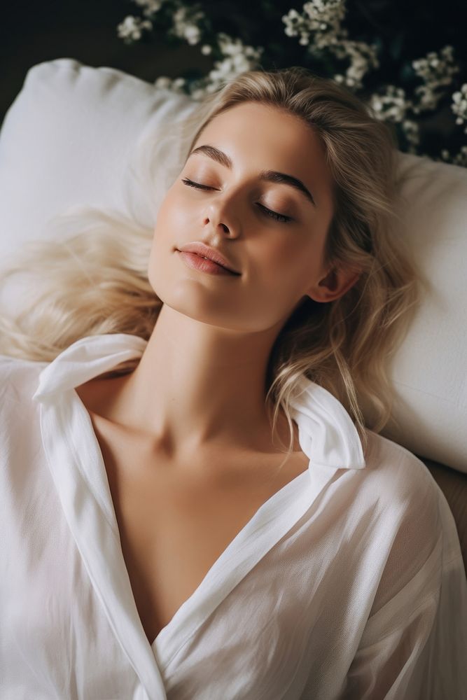 Neck massage in aroma spa wellness portrait blonde adult. 