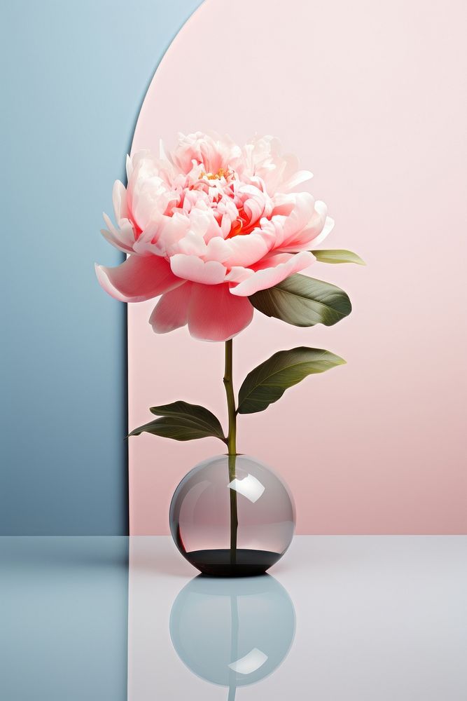Peony standing on ceramic geometric blossom flower plant. AI generated Image by rawpixel.