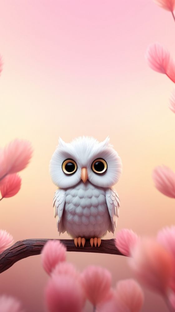 Owl standing on a branch in pastel forest cartoon animal bird. AI generated Image by rawpixel.