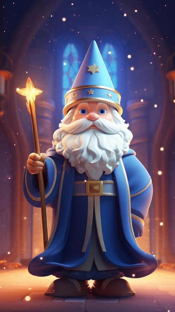 Old wizard holding wand in magical castle cartoon fantasy glowing. AI generated Image by rawpixel.