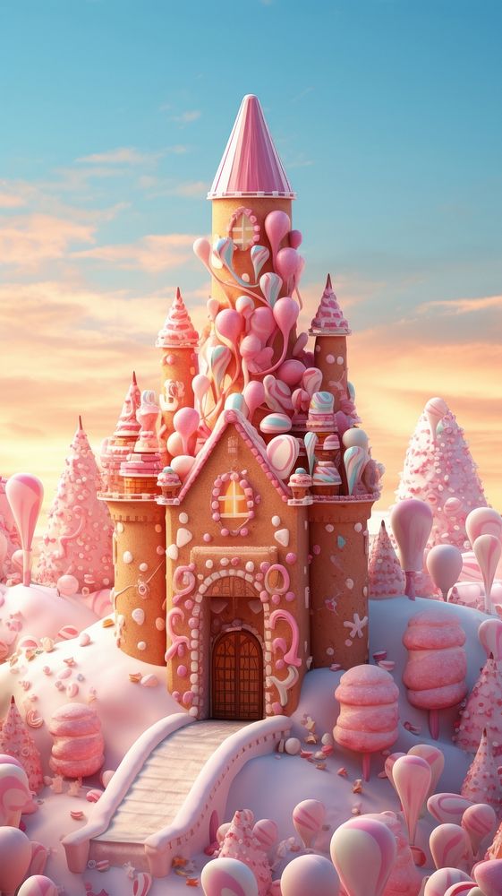 Gingerbreadcastle in candy land confectionery architecture spirituality. AI generated Image by rawpixel.
