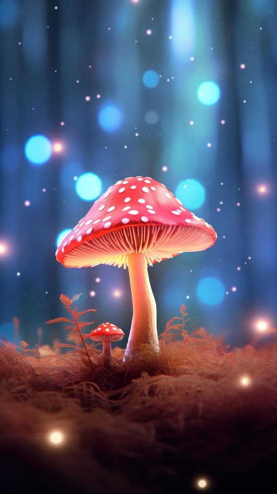 Glowing magic mushroom in forest outdoors nature fungus. AI generated Image by rawpixel.
