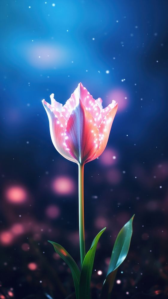 Glowing magic tulip in field outdoors blossom flower. AI generated Image by rawpixel.