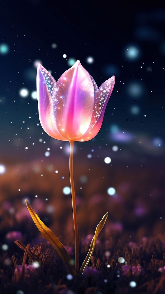 Glowing magic tulip in field outdoors flower nature. AI generated Image by rawpixel.