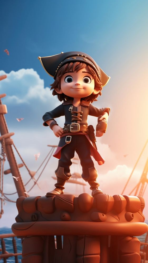 Pirate with action pose on a ship cartoon fantasy toy. AI generated Image by rawpixel.