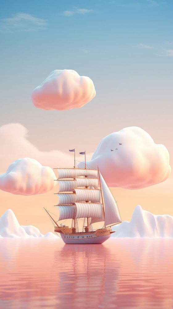 Pirate ship flying in pastel sky watercraft sailboat outdoors. AI generated Image by rawpixel.