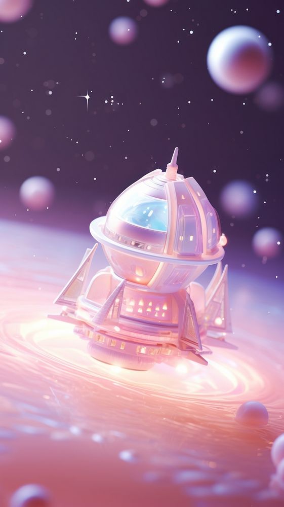 Spaceship in fantasy pastel space astronomy cartoon futuristic. AI generated Image by rawpixel.