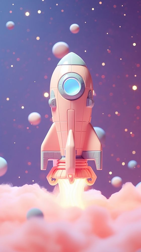 Spaceship in fantasy pastel space vehicle cartoon transportation. AI generated Image by rawpixel.
