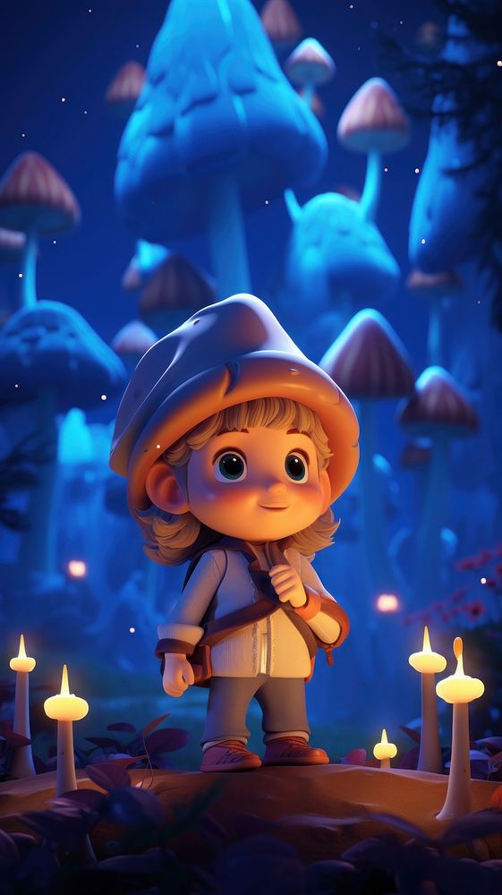 Traveler in magical forest cartoon fantasy cute. AI generated Image by rawpixel.