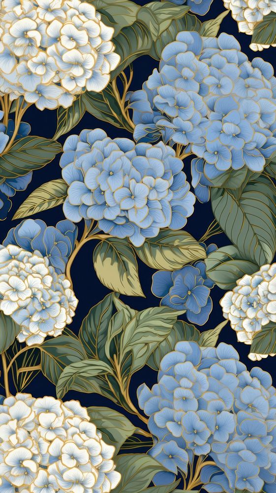 Blue hydrangea art pattern flower. 