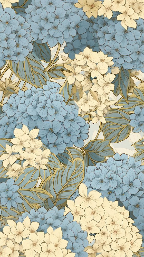Blue hydrangea art wallpaper pattern. AI generated Image by rawpixel.