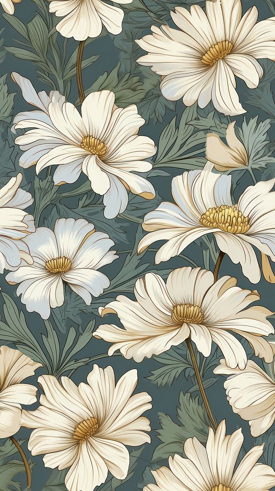 Daisies art wallpaper pattern. AI generated Image by rawpixel.