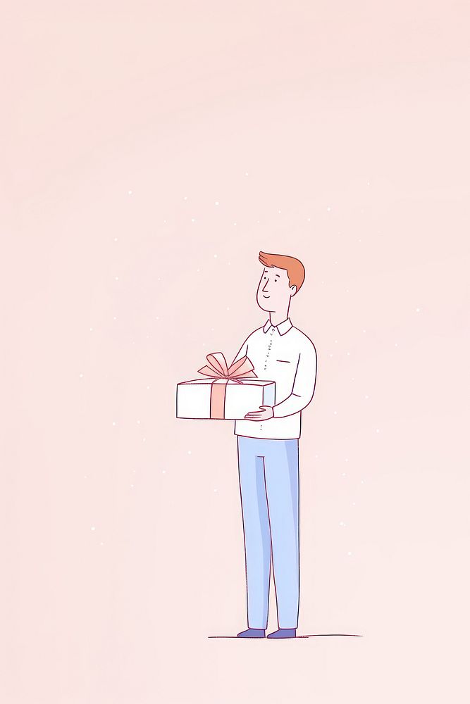Man holding gift box cartoon drawing sketch. AI generated Image by rawpixel.