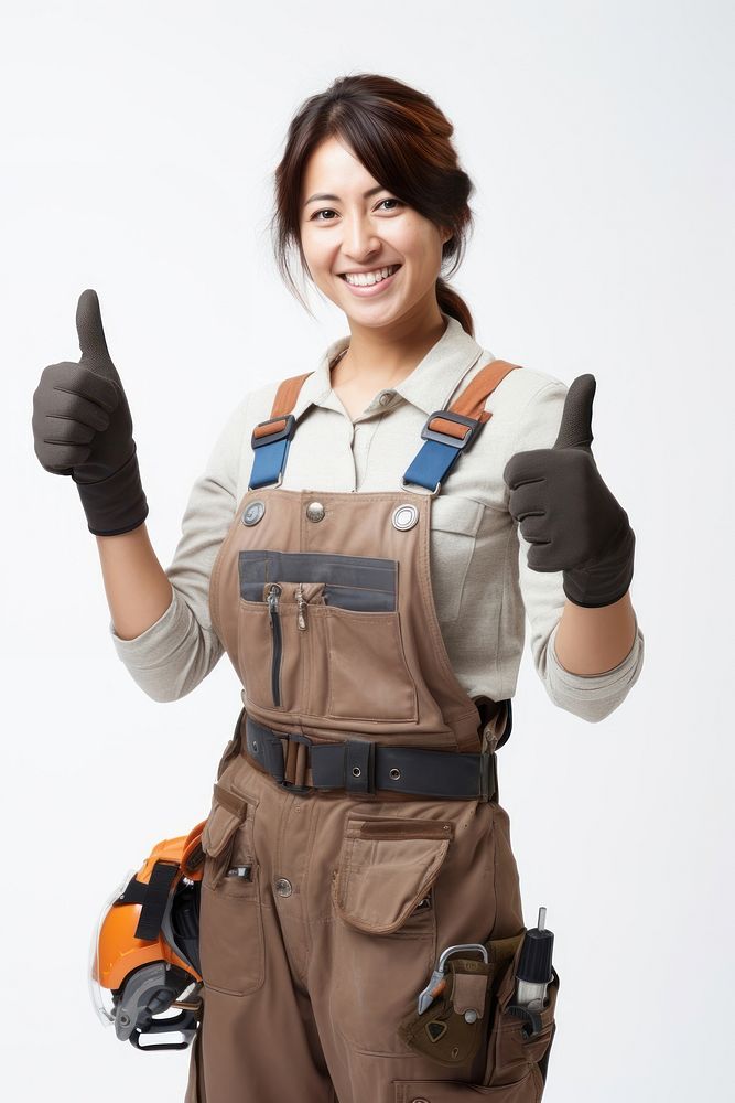 White female handyman portrait adult white background. AI generated Image by rawpixel.