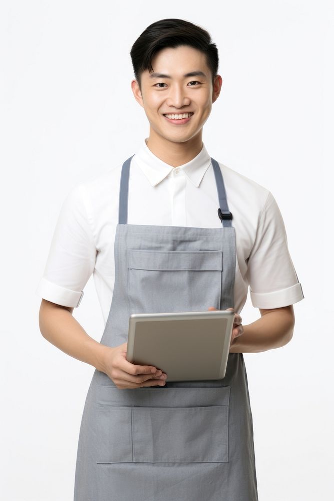 Woman holding a digital tablet apron computer portrait. AI generated Image by rawpixel.