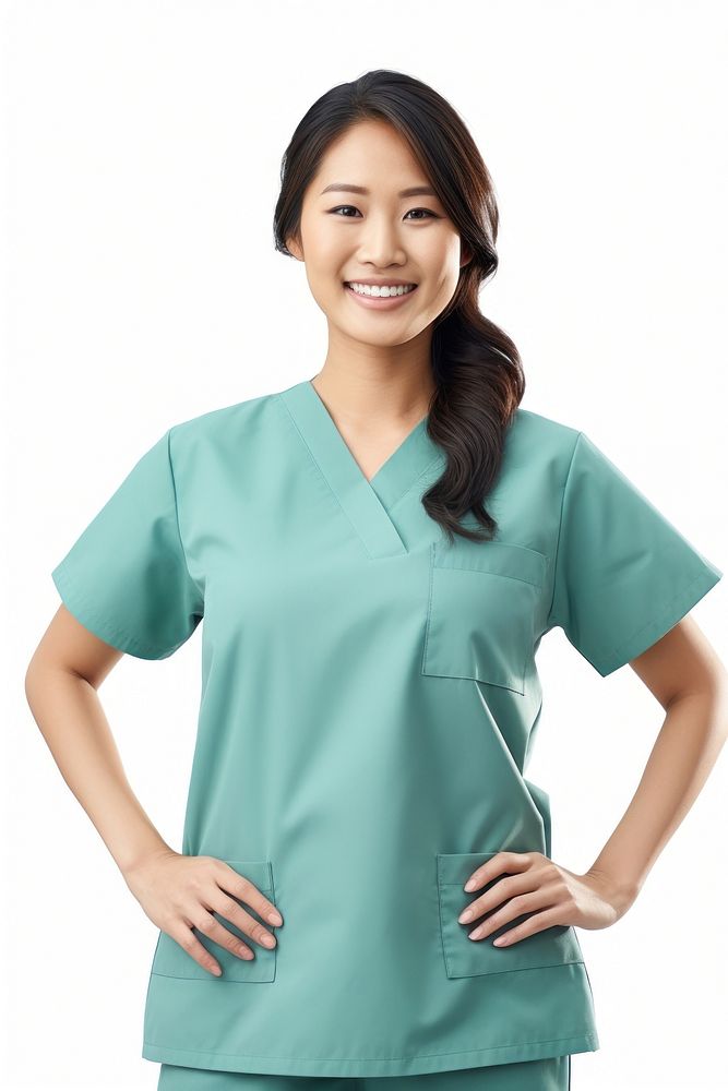 Chinese american female doctor portrait scrubs nurse. AI generated Image by rawpixel.