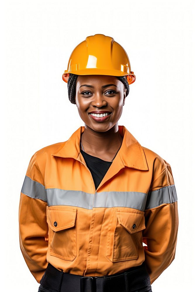 Dark skinned female construction worker portrait hardhat helmet. AI generated Image by rawpixel.