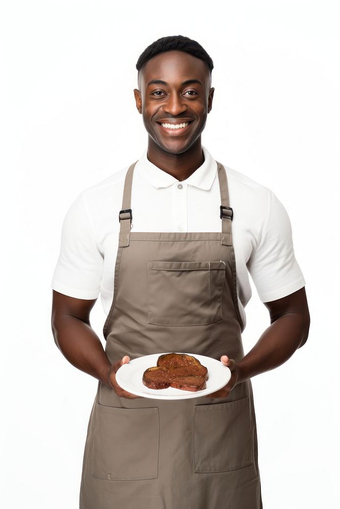 Man holding a plate of steak apron portrait clothing. AI generated Image by rawpixel.
