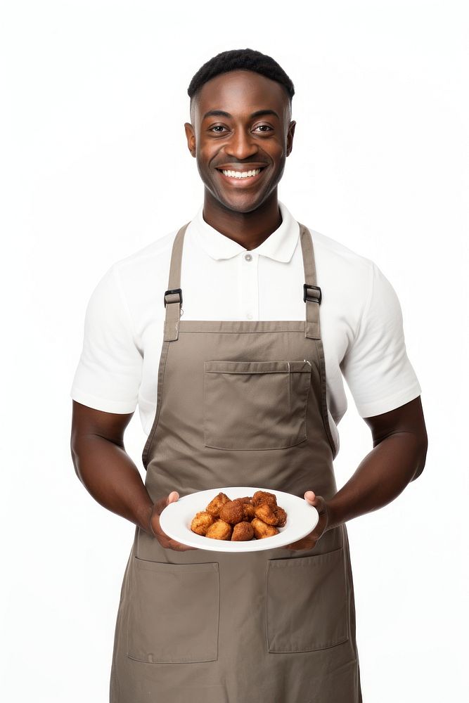 Man holding a plate of fried chicken portrait adult apron. AI generated Image by rawpixel.