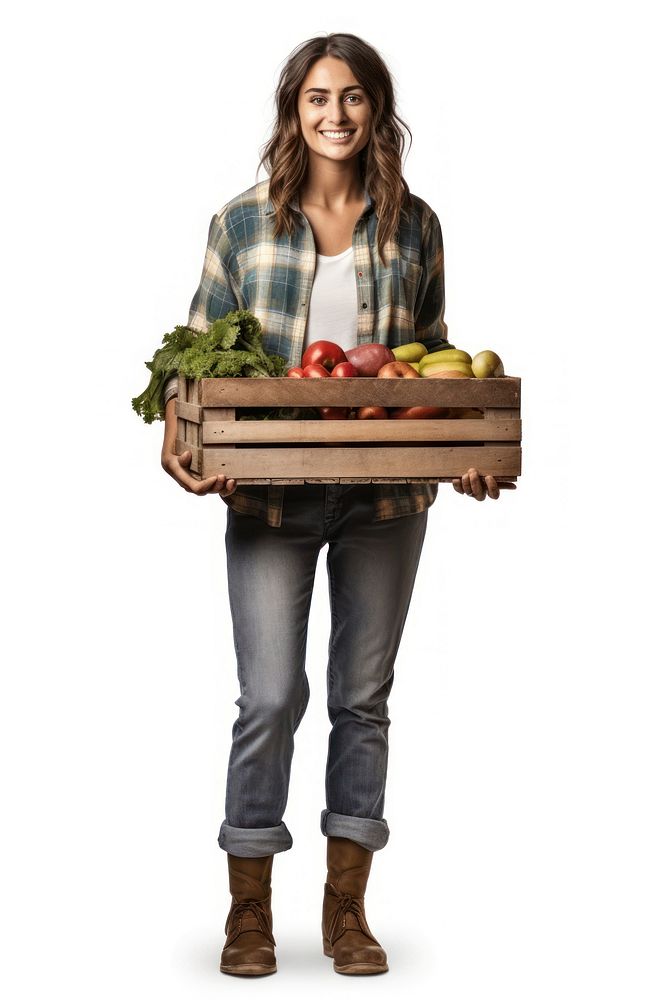 Female farmer holding vegtables crate portrait clothing adult. AI generated Image by rawpixel.