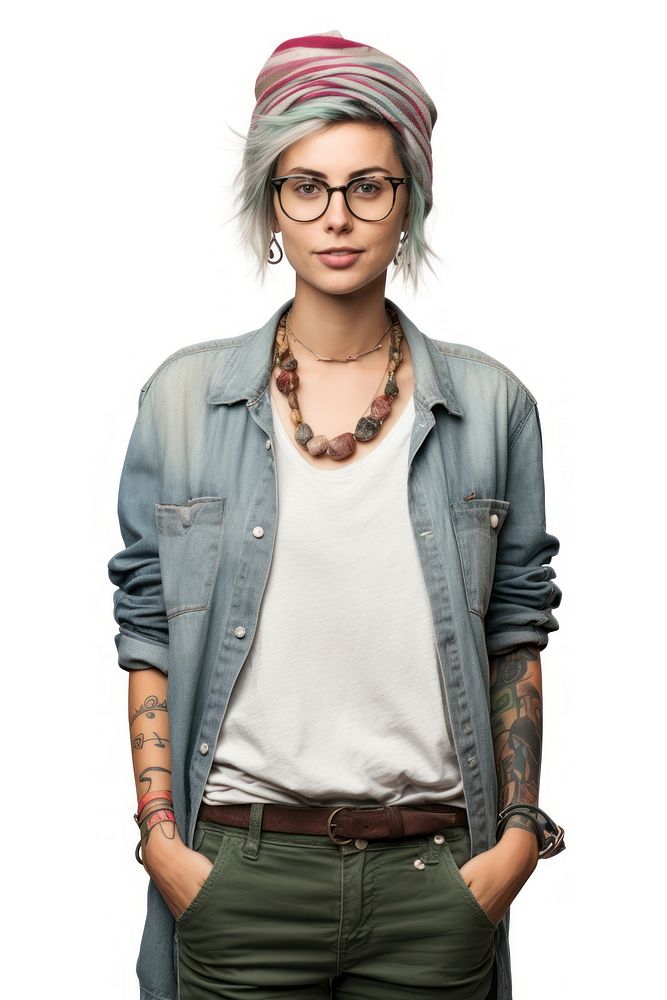 Hipster woman necklace portrait glasses. AI generated Image by rawpixel.