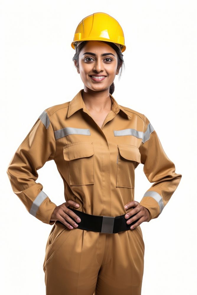 Indian female construction worker portrait uniform hardhat. AI generated Image by rawpixel.