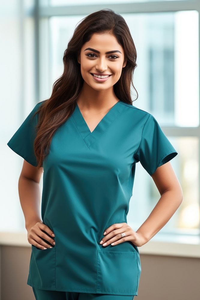 Indian female doctor portrait scrubs blouse. AI generated Image by rawpixel.