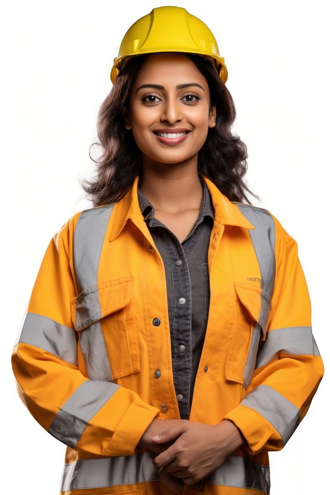 Indian female carpenter portrait hardhat helmet. AI generated Image by rawpixel.
