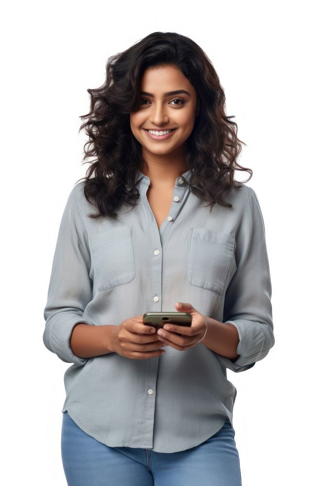 Indian woman holding phone portrait clothing sleeve. AI generated Image by rawpixel.