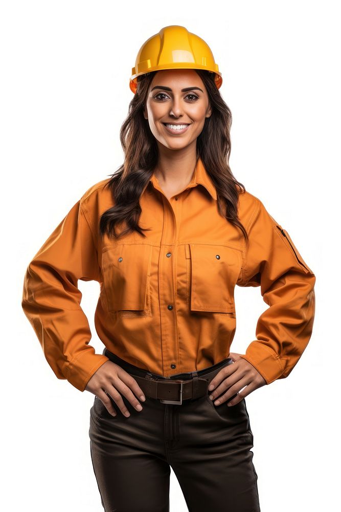 Latina female construction worker portrait hardhat helmet. AI generated Image by rawpixel.