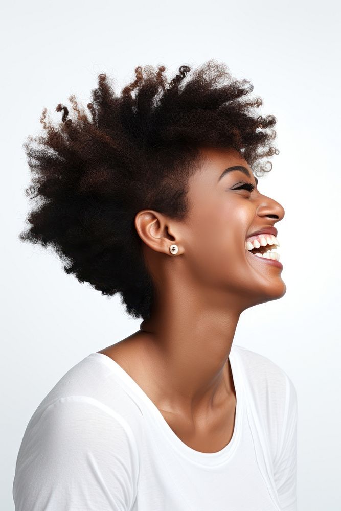 Laughing woman portrait adult white background. AI generated Image by rawpixel.