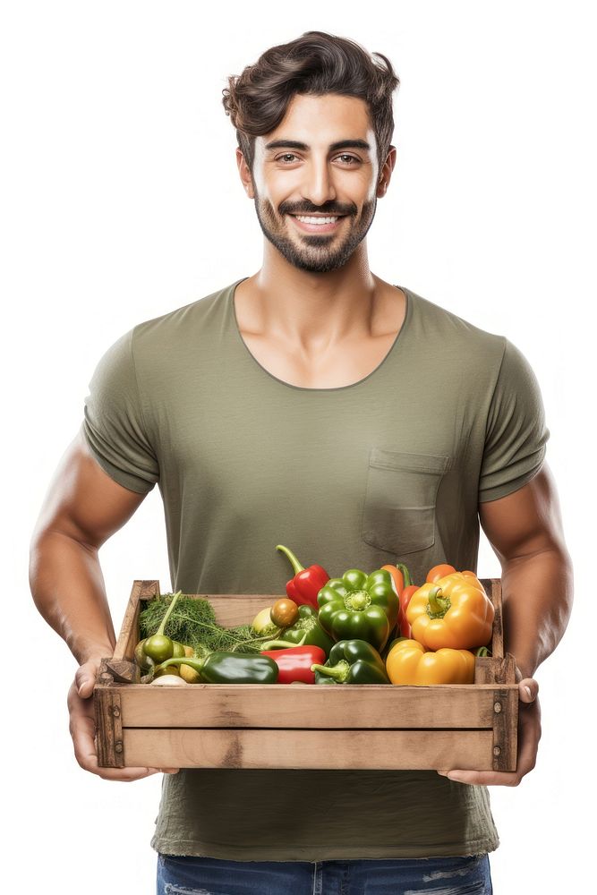 Male farmer holding vegtables crate vegetable portrait adult. AI generated Image by rawpixel.