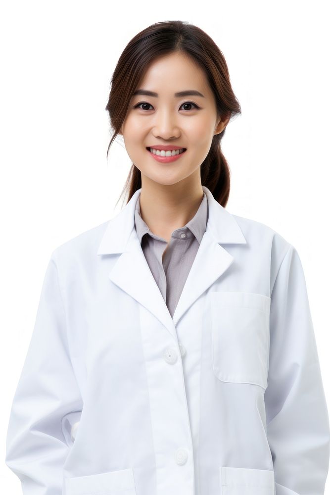 South east asian female scientist portrait coat white background. AI generated Image by rawpixel.