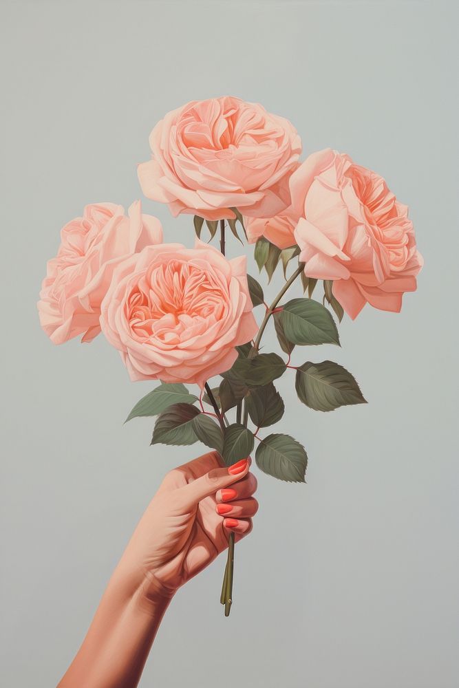 Woman hand holding roses flower petal plant. AI generated Image by rawpixel.